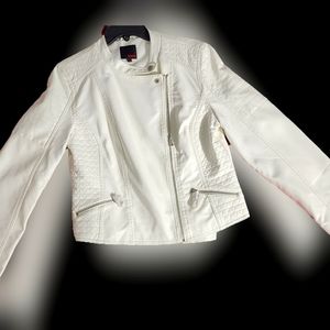 NWOT Bongo White Faux Leather Moto Jacket Women’s Size L - Lightweight